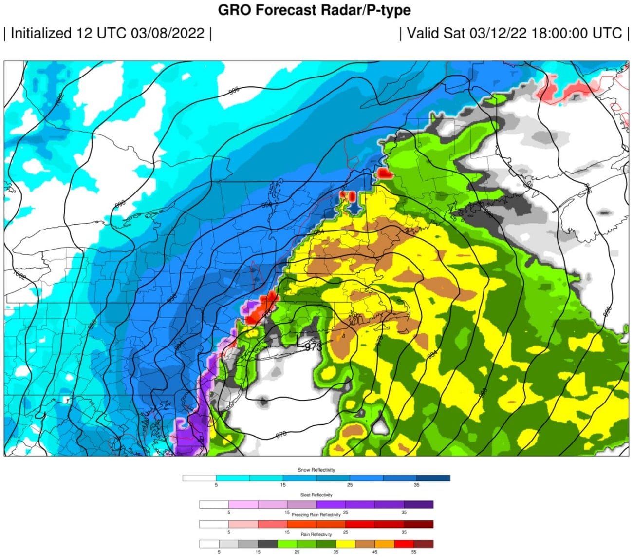 GRO Model forecast for rain in North Eastern United States