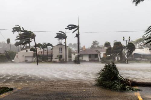 Hurricane with significant wind and rain