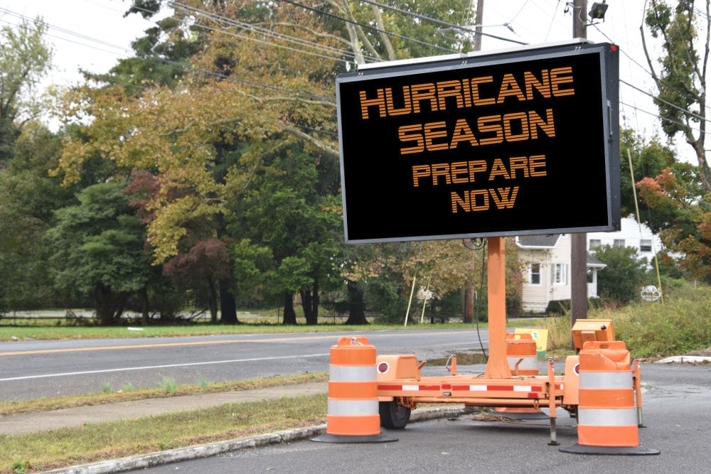 road sign warning about preparing for hurricane season