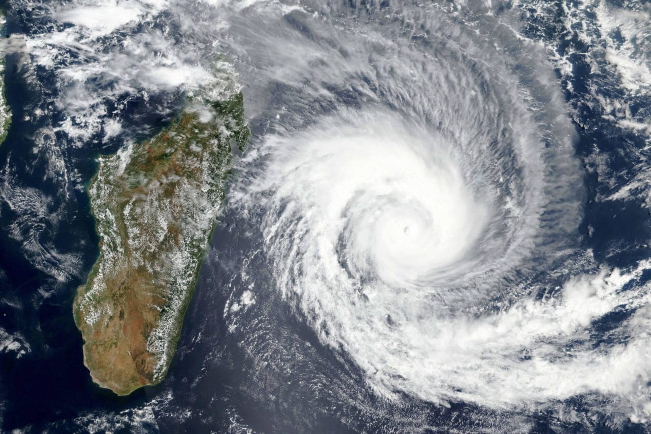 View from space of hurricane approaching Madagascar